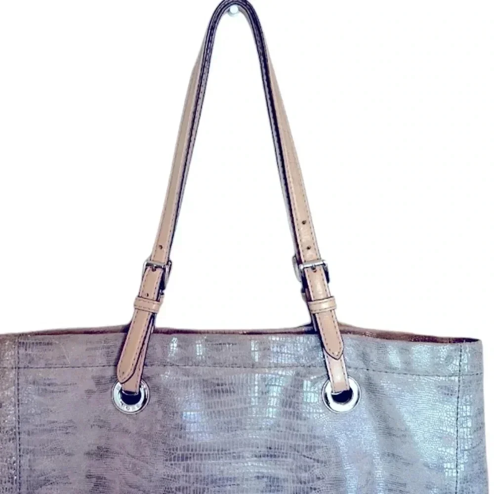 Michael Kors Silver Metallic Snakeprint Shoulder Tote Bag